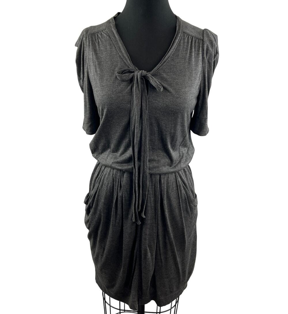 MANGO Dark Gray Mini Waisted Tie Detail Drape Dress Size M Medium